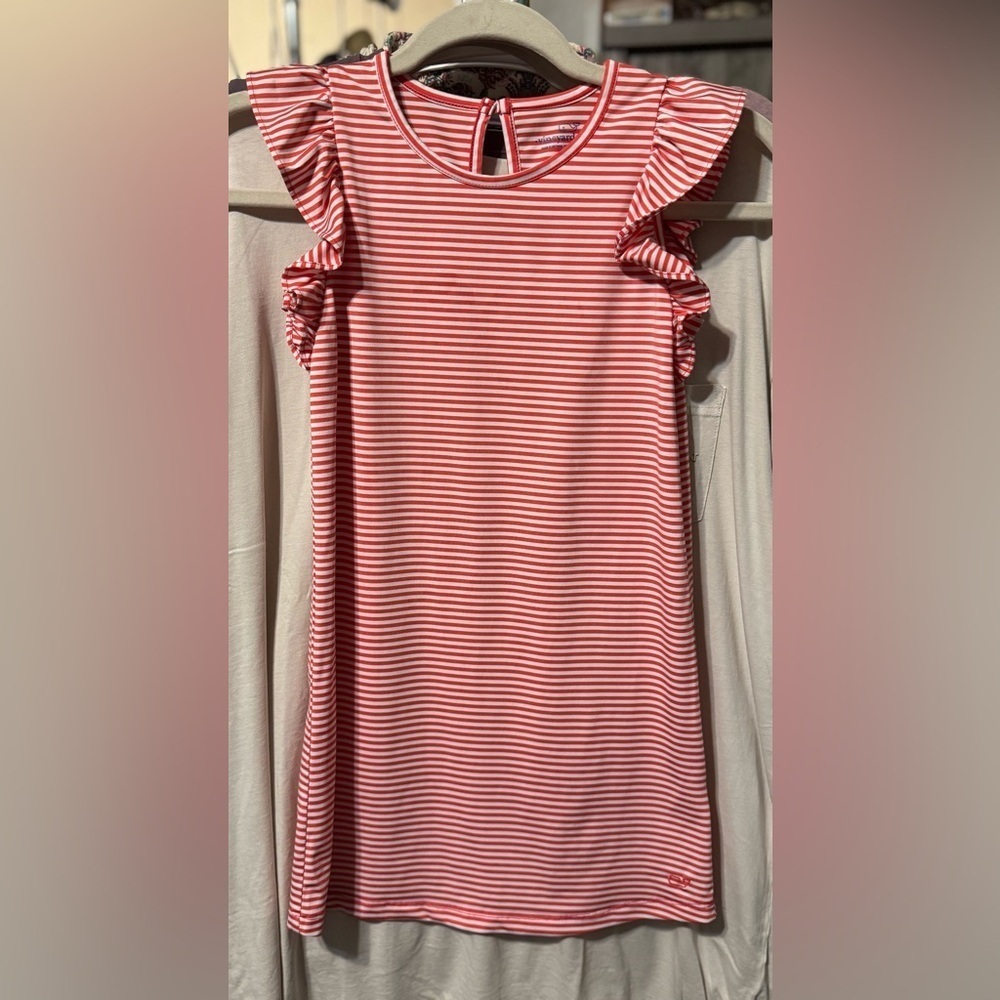 Vineyard Vines Girl’s Striped Pink/Red Flutter Sleeve Dress
